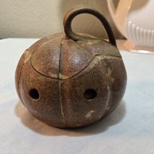 Rustic Brown Ceramic Pumpkin Art Piece By Earthworks West Sacramento California.